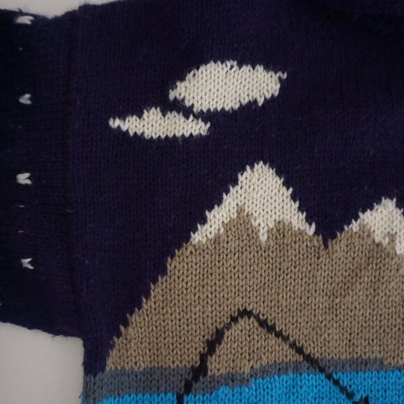 Vintage Merona Navy Wool Canoe Fishing Graphic Sweater Cabincore Eclectic Small - Picture 9 of 11